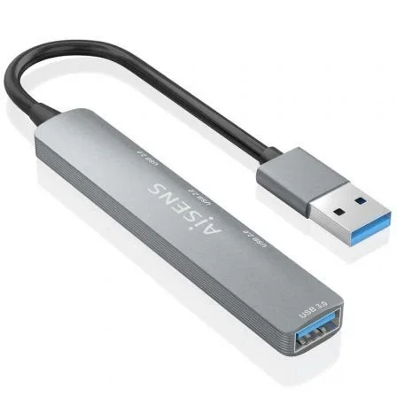 Aisens Hub USB 3.0 de Aluminio 4 Puertos Gris 10cm